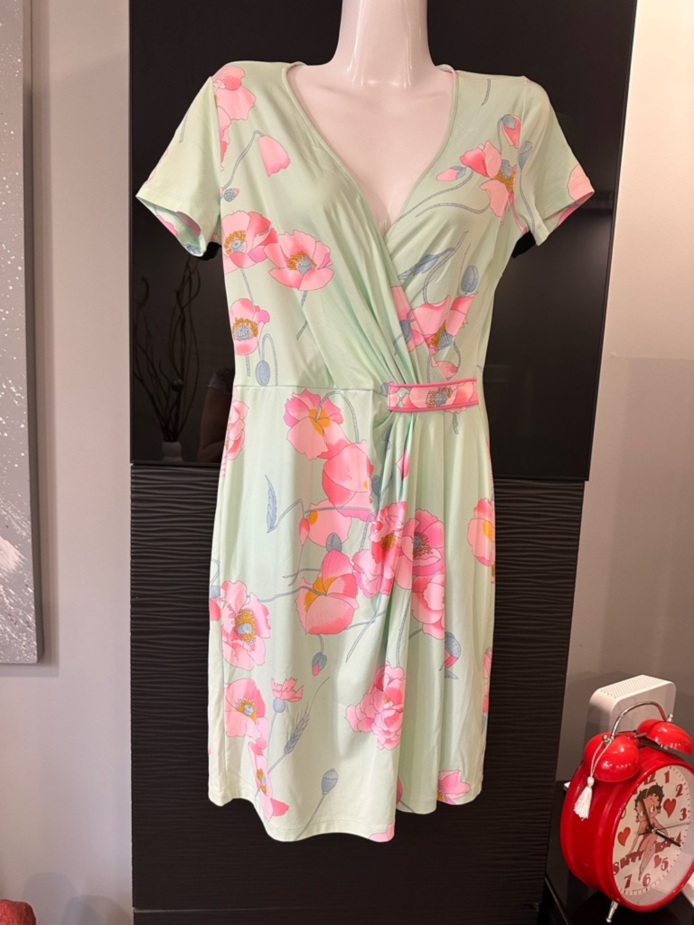 Leonard Mint Floral Wrap Midi Dress with Pink Blooms